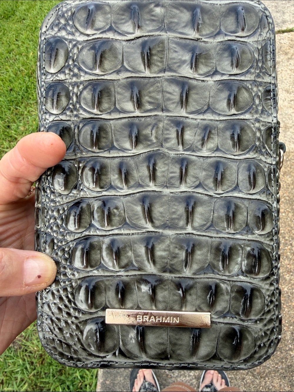 Brahmin Gray  colored Croc-Embossed Crossbody Bag